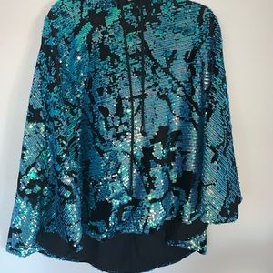Turquoise sequins hooded poncho